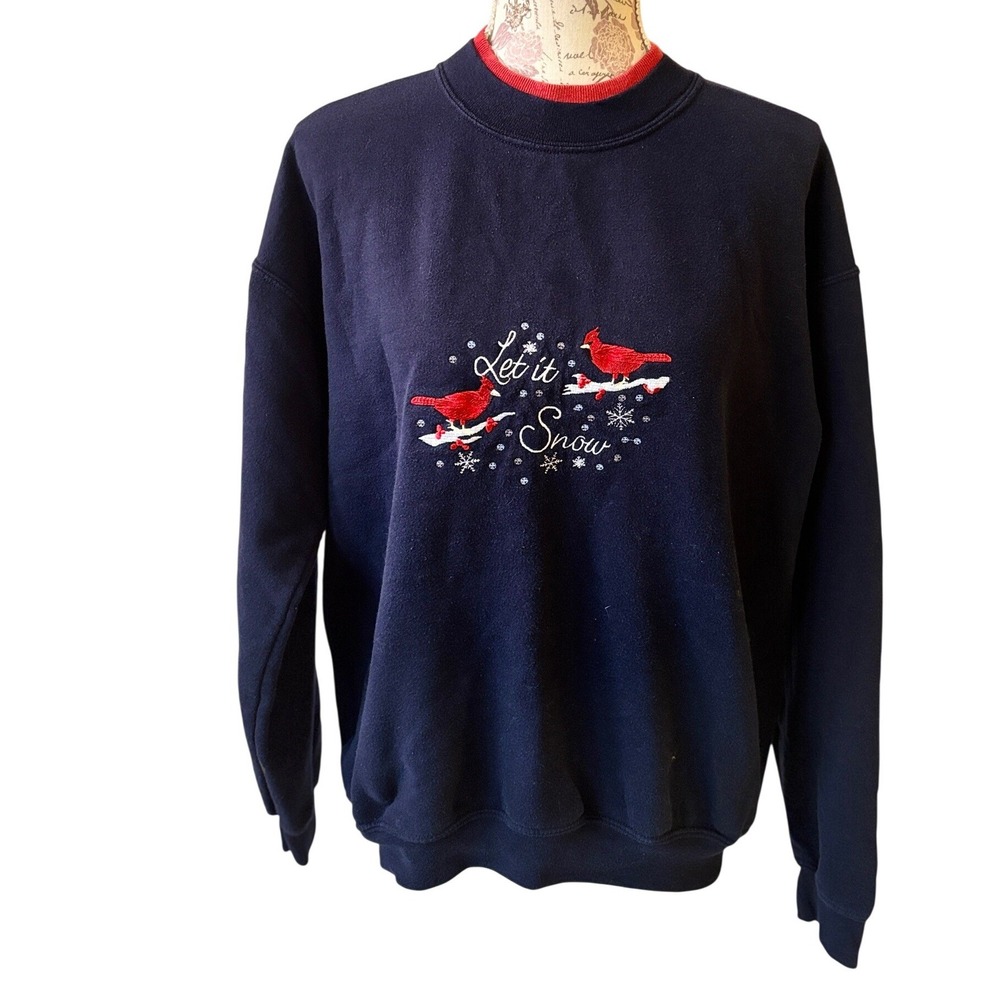 Vintage Heavy Blend Navy Blue Cardinal Let It Snow Sweatshirt Size M cottagecore